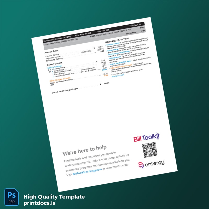 United States Entergy Louisiana LLC Editable Utility Bill Template in Word and PDF formats page 2