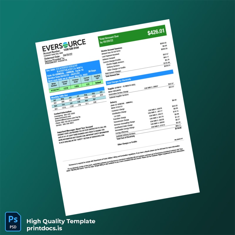 United States Eversource Editable Electricity Bill Template in Word and PDF formats page 2