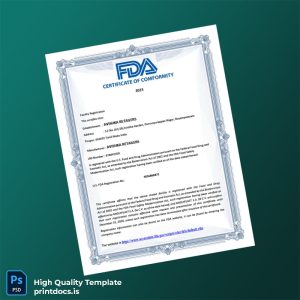 Printable United States FDA Registration Certificate Template (Word & PDF) Image Preview