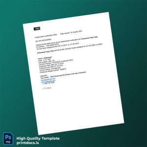 Printable United States GSG INC Employment Verification Letter Template (Word & PDF) Image Preview - PrintDocs