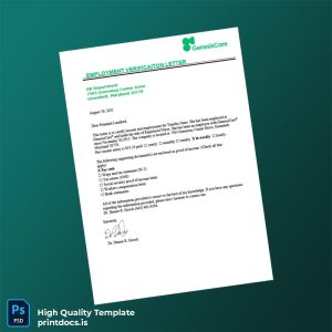 Printable United States GenesisCare Employment Verification Letter Template (Word & PDF) Image Preview - PrintDocs