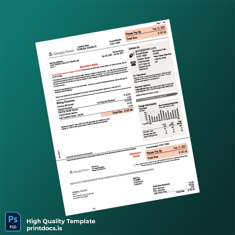 United States Georgia Power Editable Disconnect Notice Template in Word and PDF formats