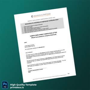 Printable United States Jackson Hertogs LLP Employment Verification Letter Template (Word & PDF) Image Preview - PrintDocs