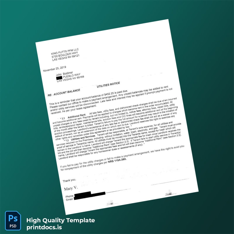 United States King Futt S PFM Editable Utility Bill Template in Word and PDF formats