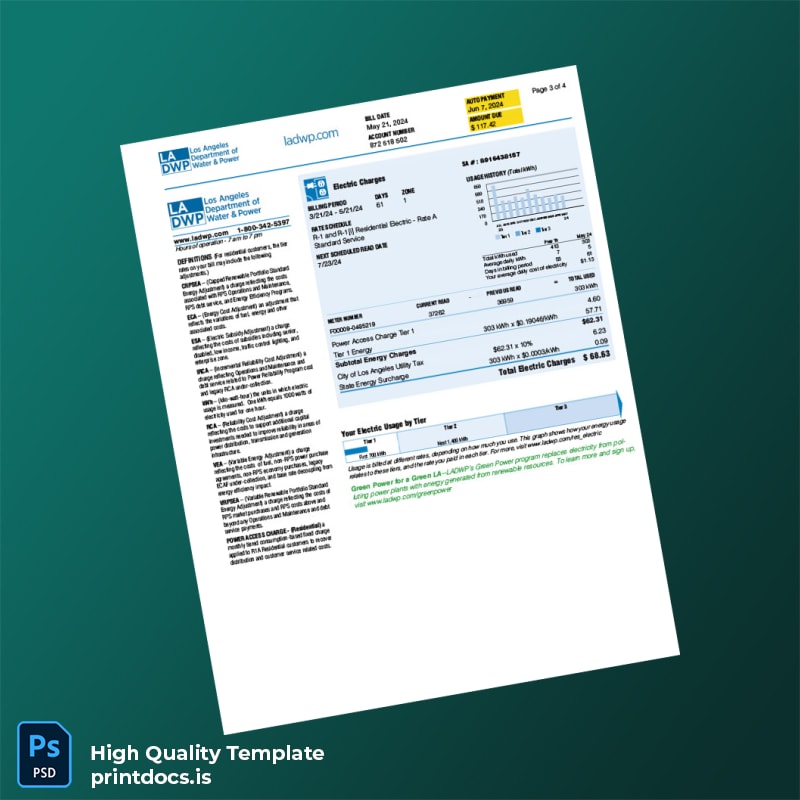 United States Los Angeles Department Of Water And Power Editable Utility Bill Template in Word and PDF formats page 3