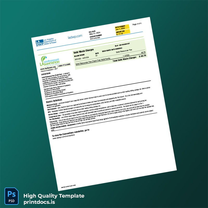 United States Los Angeles Department Of Water And Power Editable Utility Bill Template in Word and PDF formats page 4