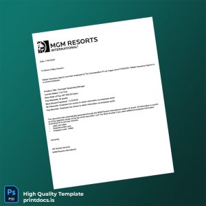 Printable United States MGM Resorts International Employment Verification Letter Template (Word & PDF) Image Preview - PrintDocs