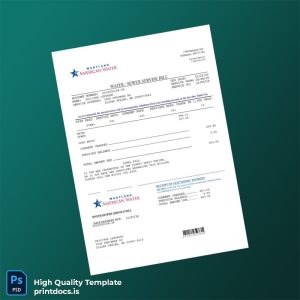 United States Maryland American Water Editable Water Bill Template in Word and PDF formats