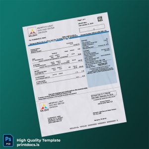 United States Memphis Light Gas And Water Division Editable Utility Bill Template in Word and PDF formats