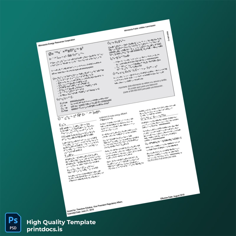 United States Minnesota Energy Resources Corporation Editable Utility Bill Template in Word and PDF formats page 2