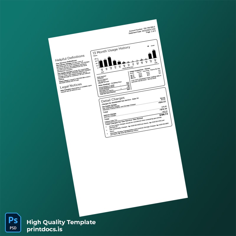 United States NIPSCO Editable Gas Bill Template in Word and PDF formats page 2