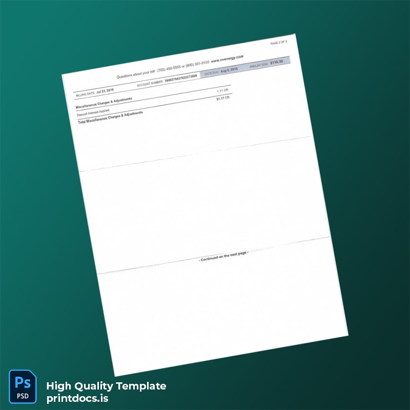 United States NV Energy Editable Utility Bill Template in Word and PDF formats page 2