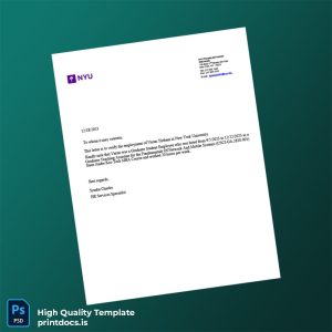 Printable United States New York University Employment Verification Letter Template (Word & PDF) Image Preview - PrintDocs