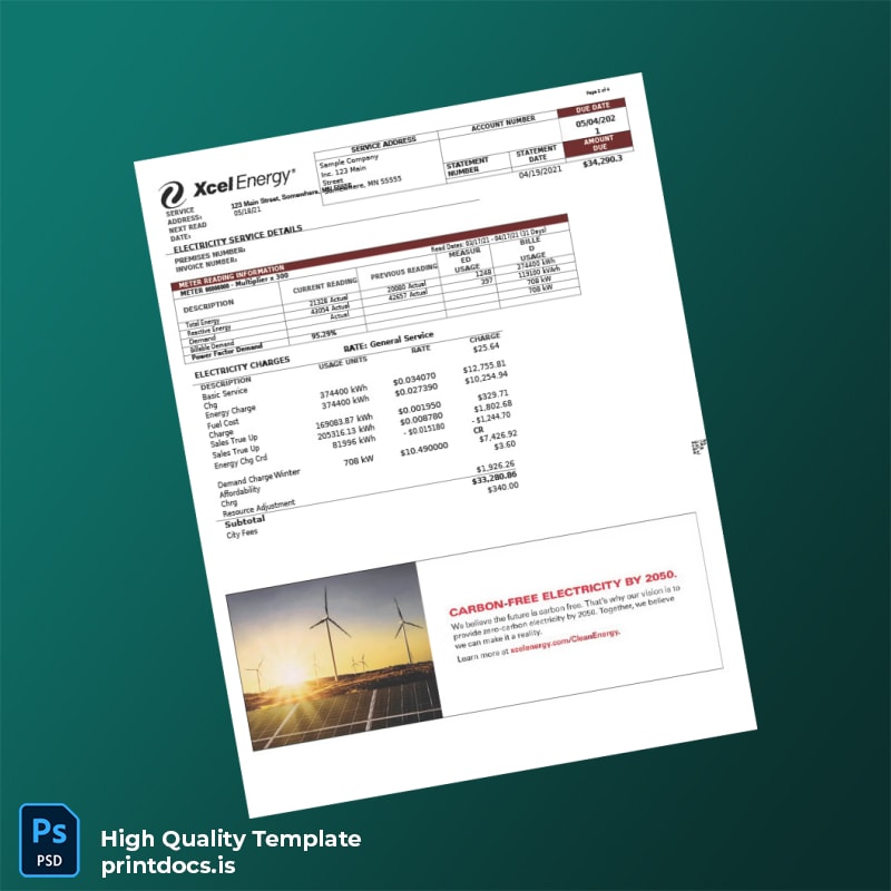 United States Northern States Power Company Editable Utility Bill Template in Word and PDF formats page 2