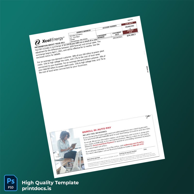 United States Northern States Power Company Editable Utility Bill Template in Word and PDF formats page 3