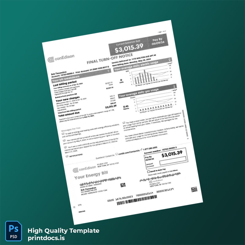United States Not Specified Editable Utility Bill Template in Word and PDF formats