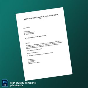 Printable United States Odyssey Manufacturing Company Employment Verification Letter Template (Word & PDF) Image Preview - PrintDocs