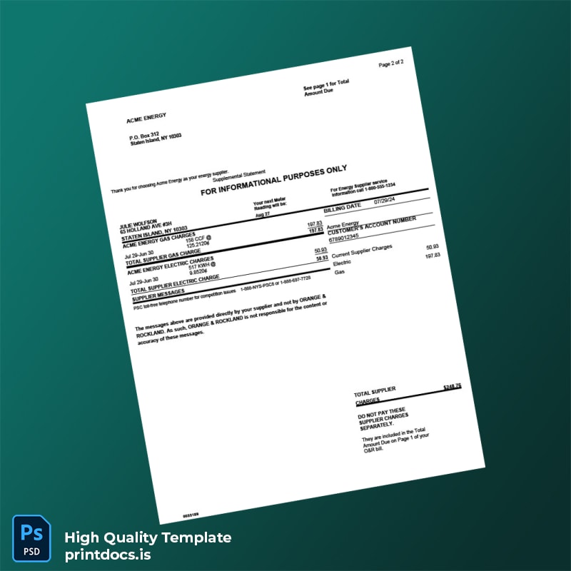 United States Orange Rockland Editable Utility Bill Template in Word and PDF formats page 2