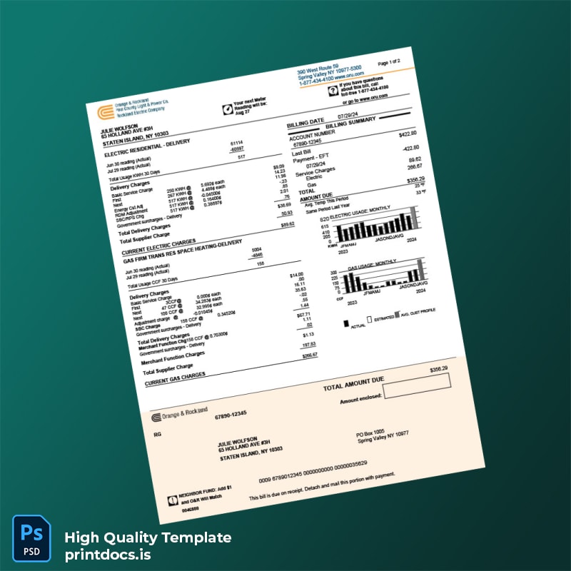 United States Orange Rockland Editable Utility Bill Template in Word and PDF formats