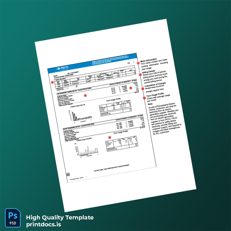 United States PECO Editable Utility Bill Template in Word and PDF formats page 2