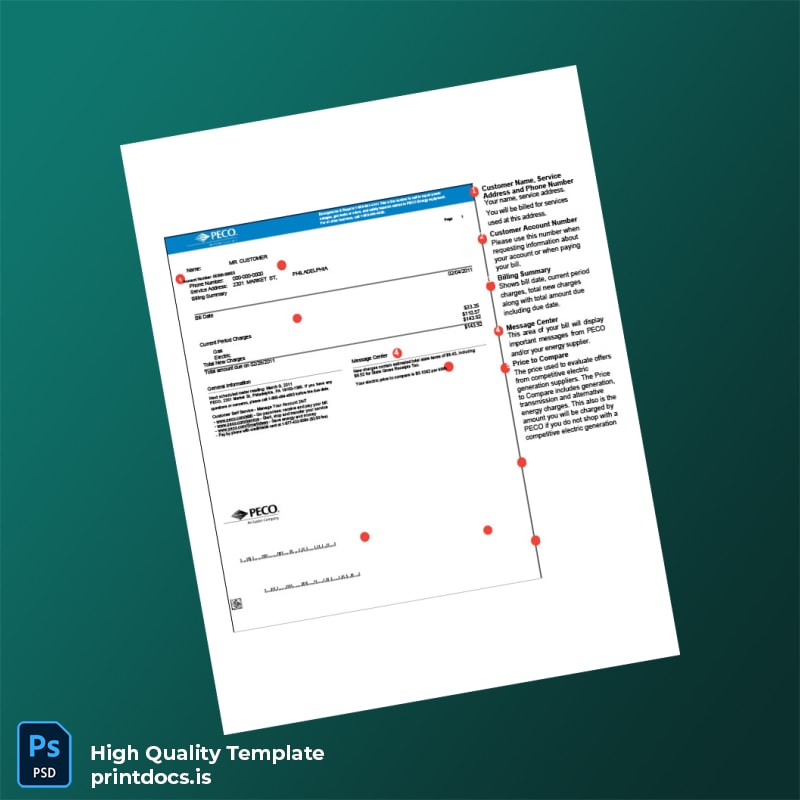United States PECO Editable Utility Bill Template in Word and PDF formats