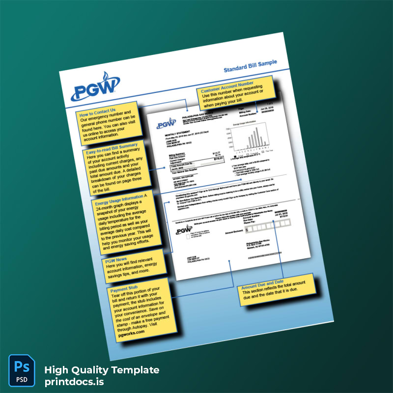United States PGW Editable Gas Bill Template in Word and PDF formats