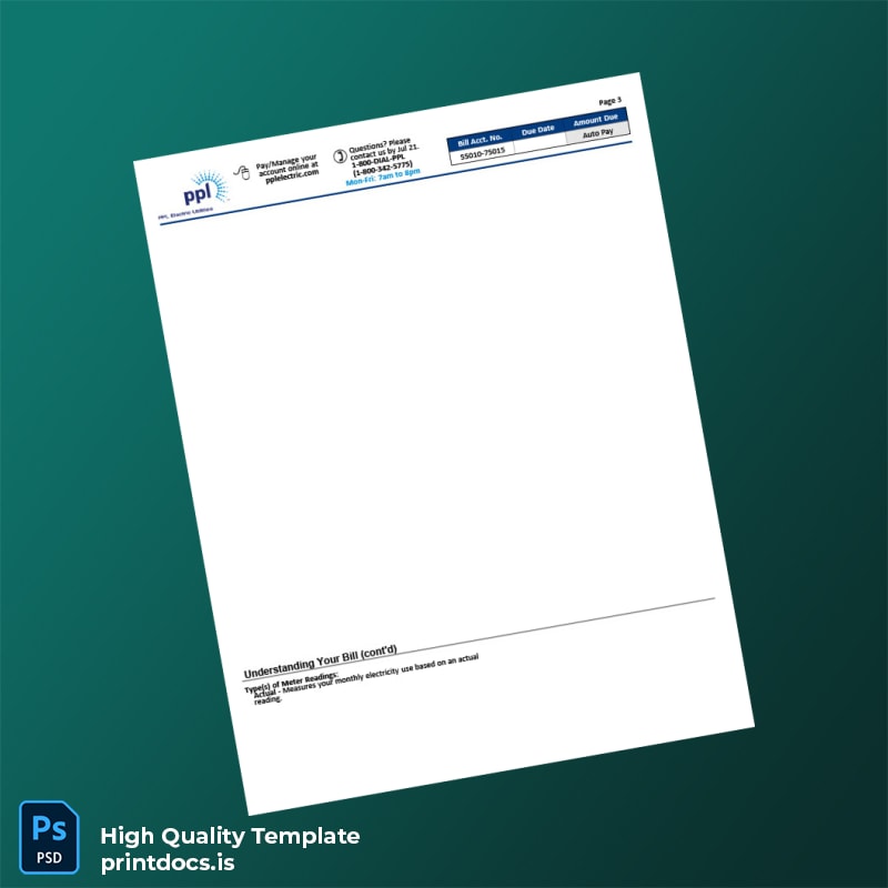 United States PPL Electric Utilities Editable Electricity Bill Template in Word and PDF formats page 3