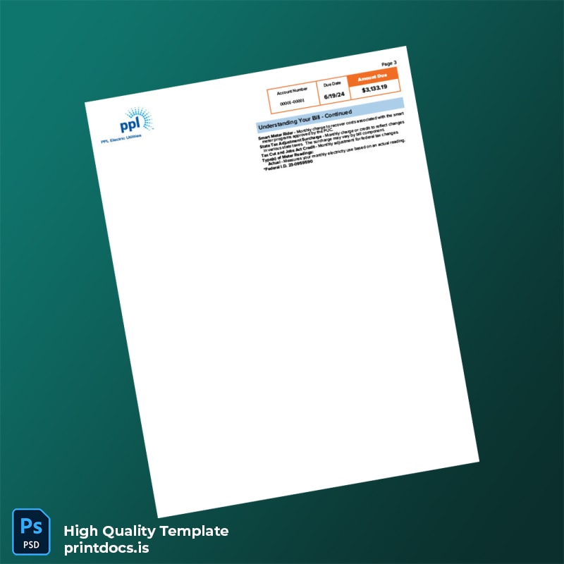 United States PPL Electric Utilities Editable Utility Bill Template in Word and PDF formats page 3