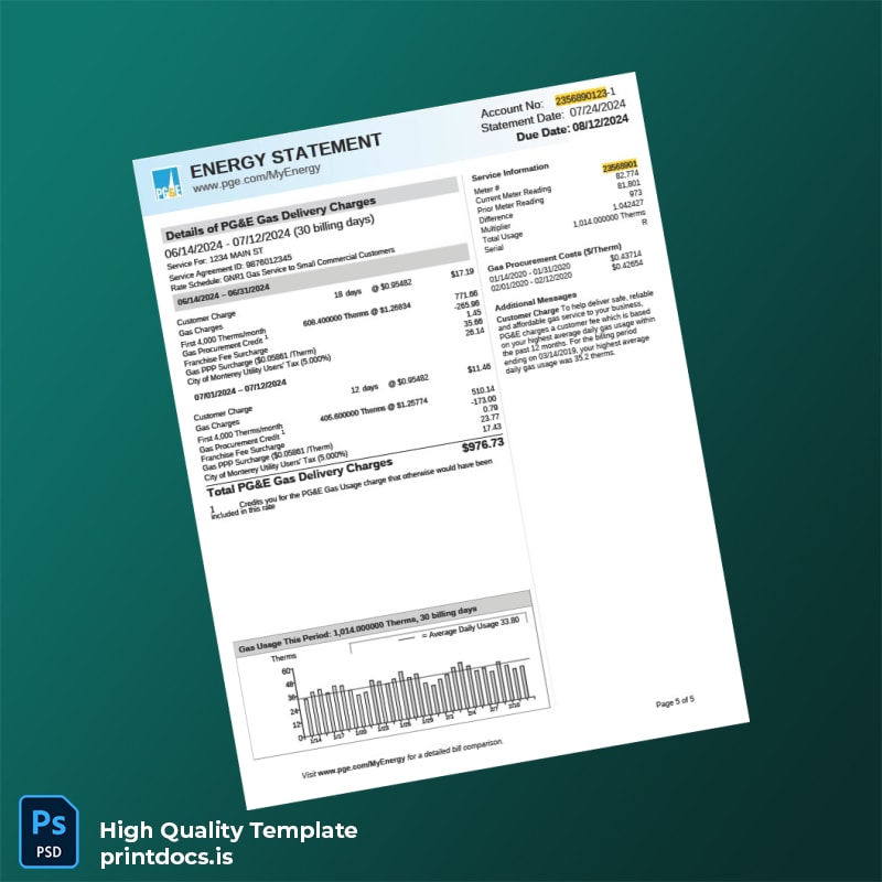 United States Pacific Gas And Electric Company Editable Utility Bill Template in Word and PDF formats page 5