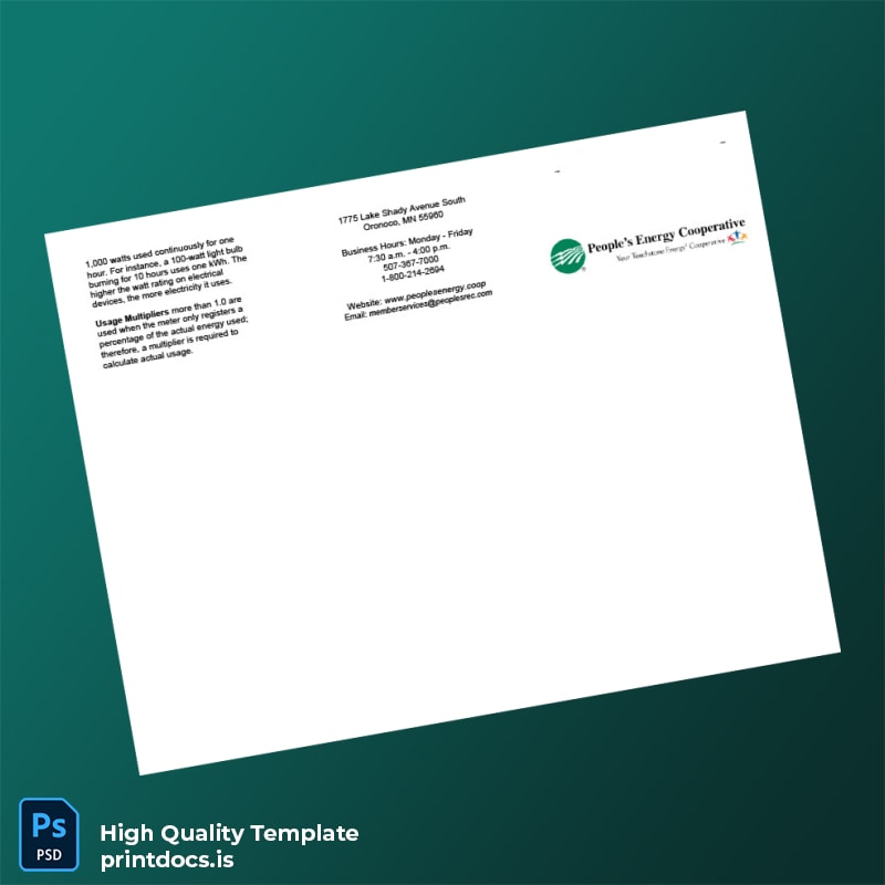 United States People S Energy Cooperative Editable Utility Bill Template in Word and PDF formats page 3