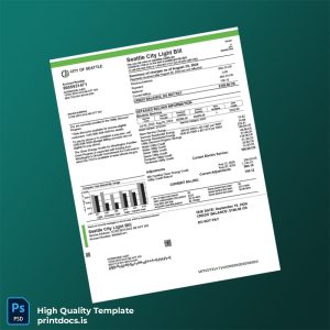 United States Seattle City Light Editable Electricity Bill Template in Word and PDF formats