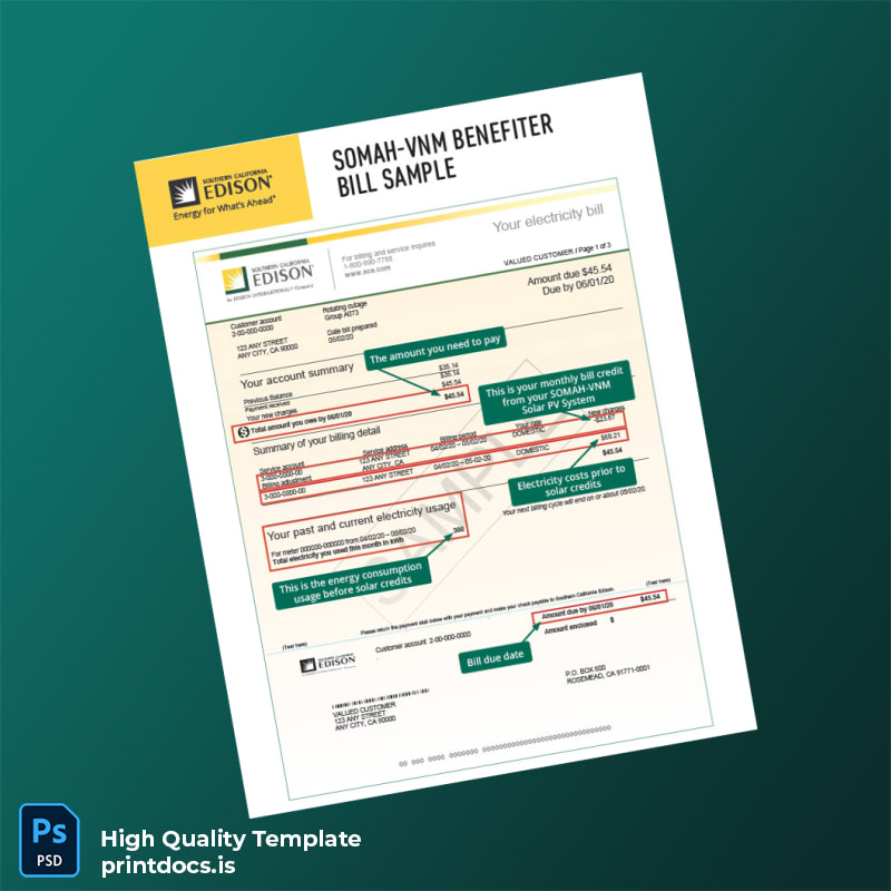 United States Southern California Edison Editable Utility Bill Template in Word and PDF formats page 3