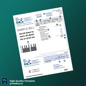 United States Toho Water Authority Editable Utility Bill Template in Word and PDF formats