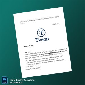 Printable United States Tyson Foods Incorporated Employment Verification Letter Template (Word & PDF) Image Preview - PrintDocs