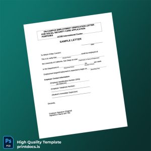 Printable United States UCSD Employment Verification Letter Template (Word & PDF) Image Preview - PrintDocs