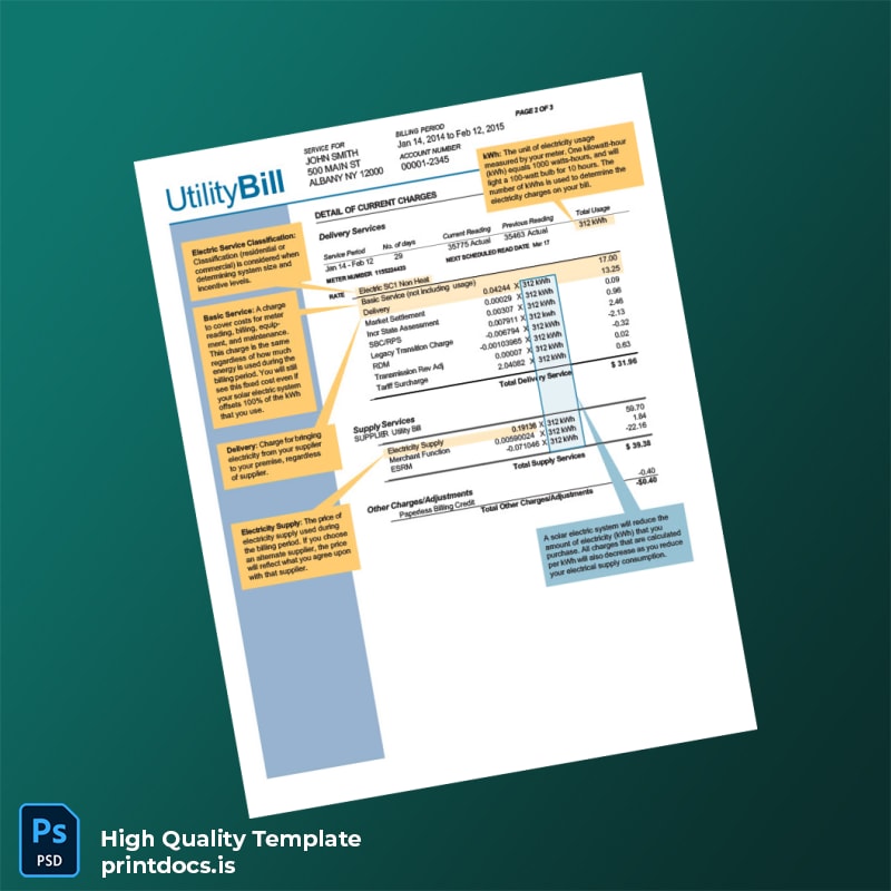 United States Utility Bill Editable Utility Bill Template in Word and PDF formats page 2