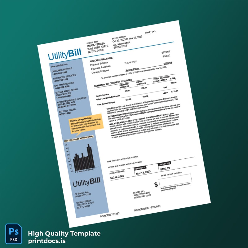 United States Utility Bill Editable Utility Bill Template in Word and PDF formats