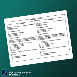 Printable United States Work Experience Verification Letter Template (Word & PDF) Image Preview - PrintDocs