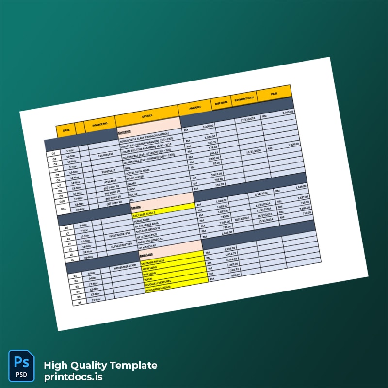 Unknown Editable Invoice Template in Word and PDF formats