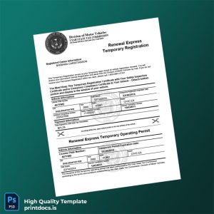 Printable Utah Division of Motor Vehicles Temporary Registration Certificate Template (Word & PDF) Image Preview - PrintDocs