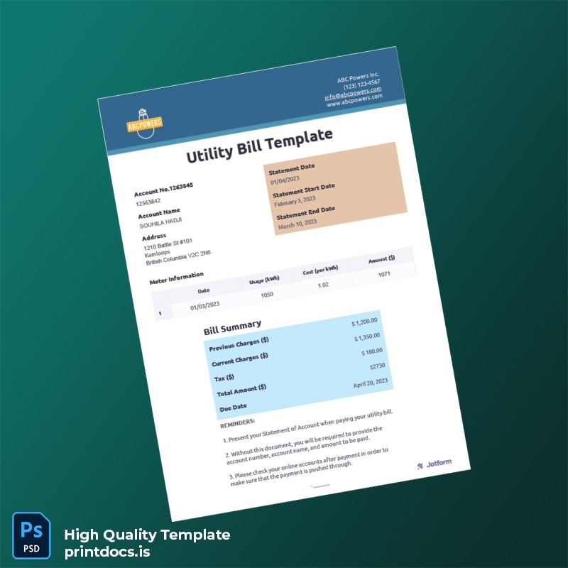 Utility Bill Template Editable Utility Bill Template in Word and PDF formats