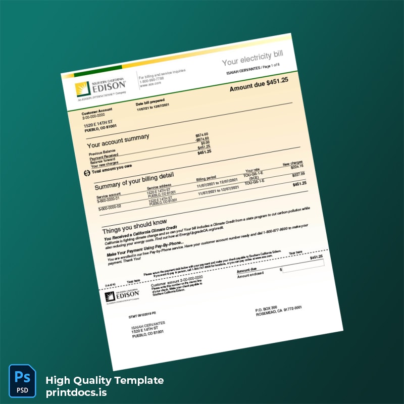 Utility Company Editable Utility Bill Template in Word and PDF formats