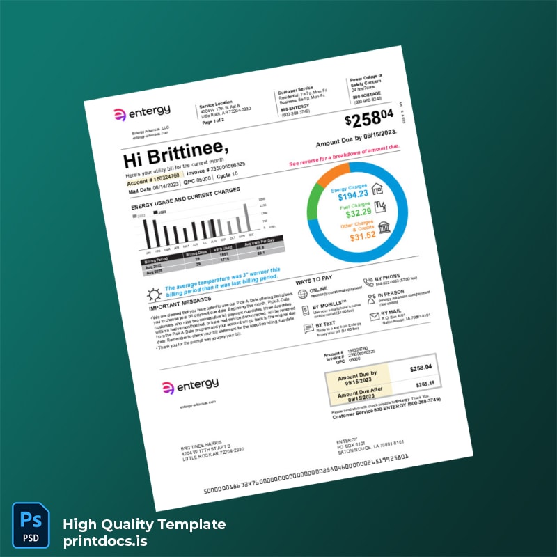 Utility Company Name Not Specified Editable Utility Bill Template in Word and PDF formats