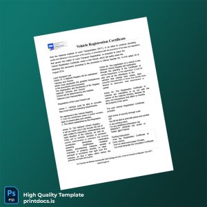 Printable Venezuela National Institute of Land Transportation Vehicle Registration Certificate Template (Word & PDF) Image Preview