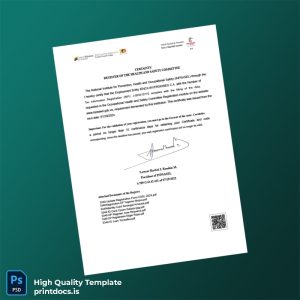 Printable Venezuela National Institute of Prevention Health and Occupational Safety Registration Certificate Template in Word and PDF form Image Preview - PrintDocs