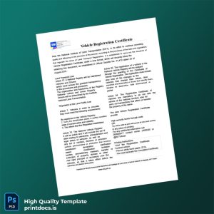 Printable Venezuela National Land Transportation Vehicle Registration Certificate Template (Word & PDF) Image Preview - PrintDocs