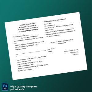 Printable Vietnam Business Registration Certificate Template (Word & PDF) Image Preview - PrintDocs