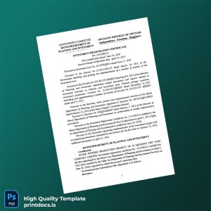 Printable Vietnam Investment Registration Certificate Template (Word & PDF) Image Preview