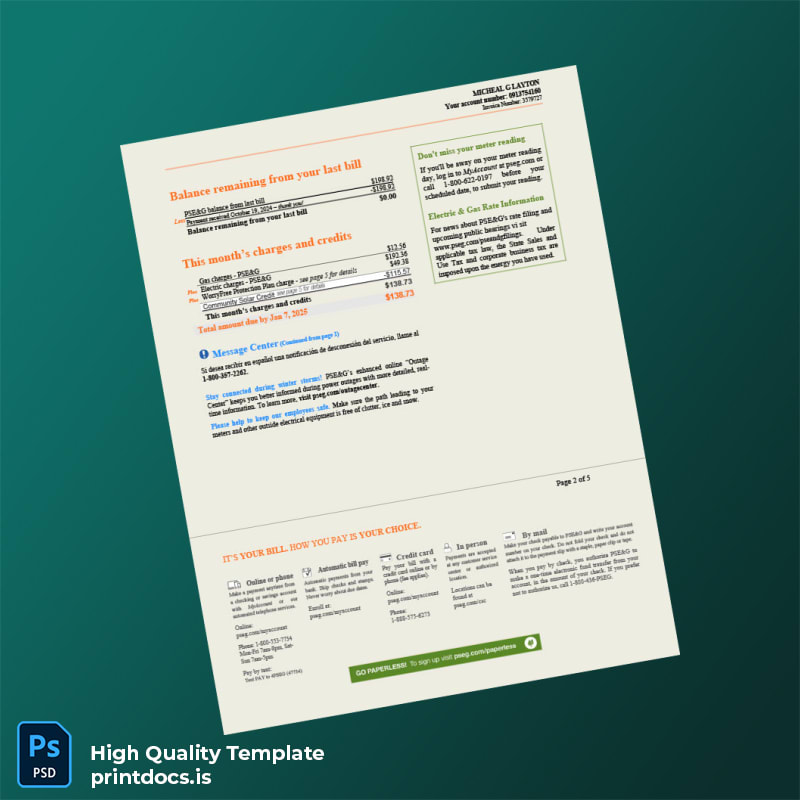 Watt Editable Utility Bill Template in Word and PDF formats page 2