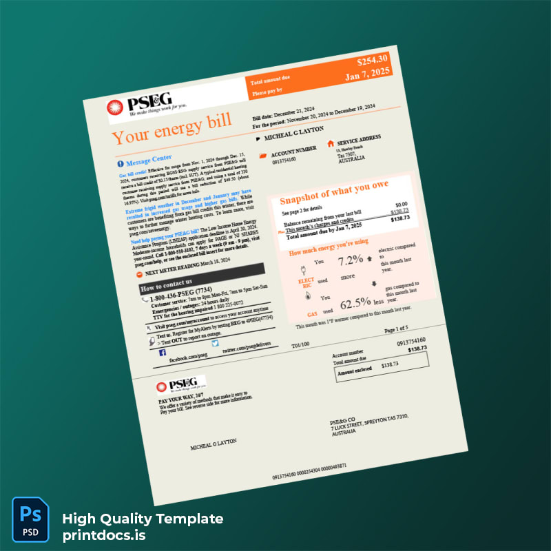 Watt Editable Utility Bill Template in Word and PDF formats